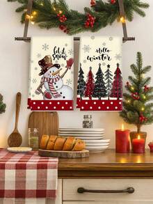 1pc/2pcs/6pcs Christmas Hand Towels, Christmas Tree & Snowman Pattern Design Microfiber Cleaning Cloths, Kitchen Towels, Advent Gift, Christmas Surprise, Kitchen & Dining Decor, Outdoor Party Supplies, Suitable For Christmas Kitchen & Bathroom Decoration - Multicolor - View 5