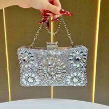 One Luxurious Shiny Sunflower Rhinestone Clutch Bag Box Type Evening Bag Glamorous Party Handbag Romantic Wedding Purse Formal Event Clutch Dance Party Bag Bride Bag Chain Bag,Tready Party Bag & Bride Bag,Tready Bride Bag, Perfect For Party,Wedding, Prom,Dinner/Banquet, Matching With Wedding Dress, Formal Dresses, Prom Dress, Birthday Dress, Party Dress, Essential Wedding Items,Perfectly Matching With Graduation Dress, Prom Dresses, Glamorous Rhinestone Bag - 銀色 - 查看 7