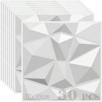 YUHOHO 30 piezas Decoración de Pared 3D 30cm*30cm,30 Pcs Paneles de Decorativos 3D 30x30cm, PVC de Alta Rigidez, Indeformable, Resistente Al Calor, Inodoro para Hogar, Oficina (Blanco 30p)