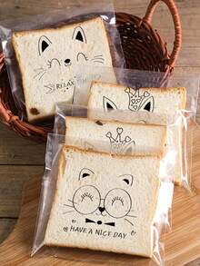 100 Pcs Cartoon Cat Toast Bags, Self-Sealing Cookie Bags, OPP Material, Baking Supplies Packaging, Snack Treat Bags, Bread Bags, Transparent Fresh-Keeping Bags, Party Candy Bags, Perfect For Valentine's Day Gifting, New Year Home Baking, Holiday Celebrations, Dessert Packaging, Coffee Shop Supplies, Breakfast Storage