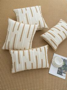 1pc Striped Embroidered Throw Pillow Cover, Classic Farmhouse Polyester Cushion Cover, Pillow Insert Not Included, Multi-Scene Home Decor