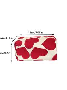 1pc Women Large Capacity Heart Print Pattern Makeup Bag Clutch Cosmetic Organizer Travel Wash Toiletries Storage Bag Makeup Pouch
