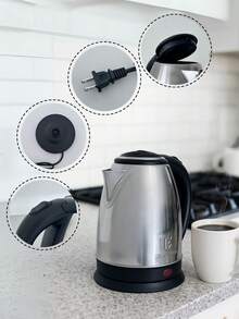 Hervidor eléctrico, para agua caliente, café y té, apagado automático, protección contra ebullición en seco,2 lts, 1000 W, acero inoxidable, tetera electrica. - Plateado - Ver 6