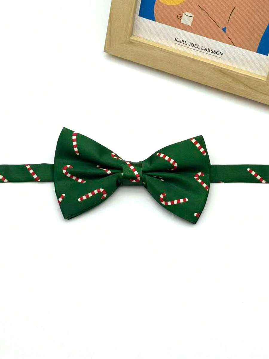 1pc Herringbone Fabric Bow Tie, Suitable For Suit - Green-christmas Candy - View 1