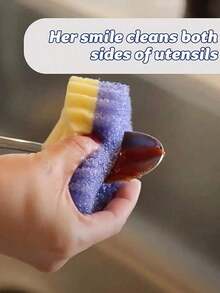 3pcs Heart & Smiling Face Multi-Functional Double Layer Temperature Sensitive Scrubbing Sponges. Cute & Powerful Decontamination, Double-Sided Kitchen Sponge - Temperature Sensitive, Non-Scratch Cleaning Pad, Suitable For Dishes Etc. - Multi-Surface Sponge Holder, Fit For Modern Kitchen Sink, For Dish Cleaning - 彩色 - 查看 4