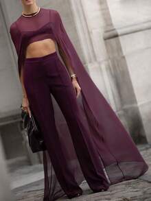 Sheer Long Poncho For Women Shrug Shawls And Wraps For Evening Dresses Lightweight High Low Chiffon Capes Pullover Tops Soft Wedding Cover Up - Burgundy - View 7