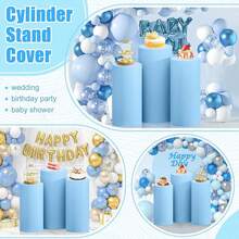 Cylinder Covers Set Of 3 Spandex Cylinder Pedestal Stand Covers Red Cylinder Cover Round Pedestal Cylinder Covers Multicolor Pedestal Cover For Wedding Party Ceremony DecorationKF - 淺藍色 - 查看 6