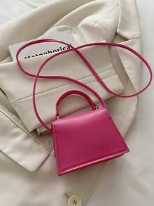 1pc Mini Fashionable Minimalist Texture Fabric Handbag, Small Square Bag, Lipstick Bag, Versatile Cute Shoulder Bag - Pink - View 10