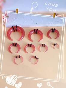 9pcs Boho Vintage Acrylic U-Shaped Horn Ear Plugs And Nose Rings Set - Colorful Geometric Design For Parties And Daily Wear, Cute Jewelr