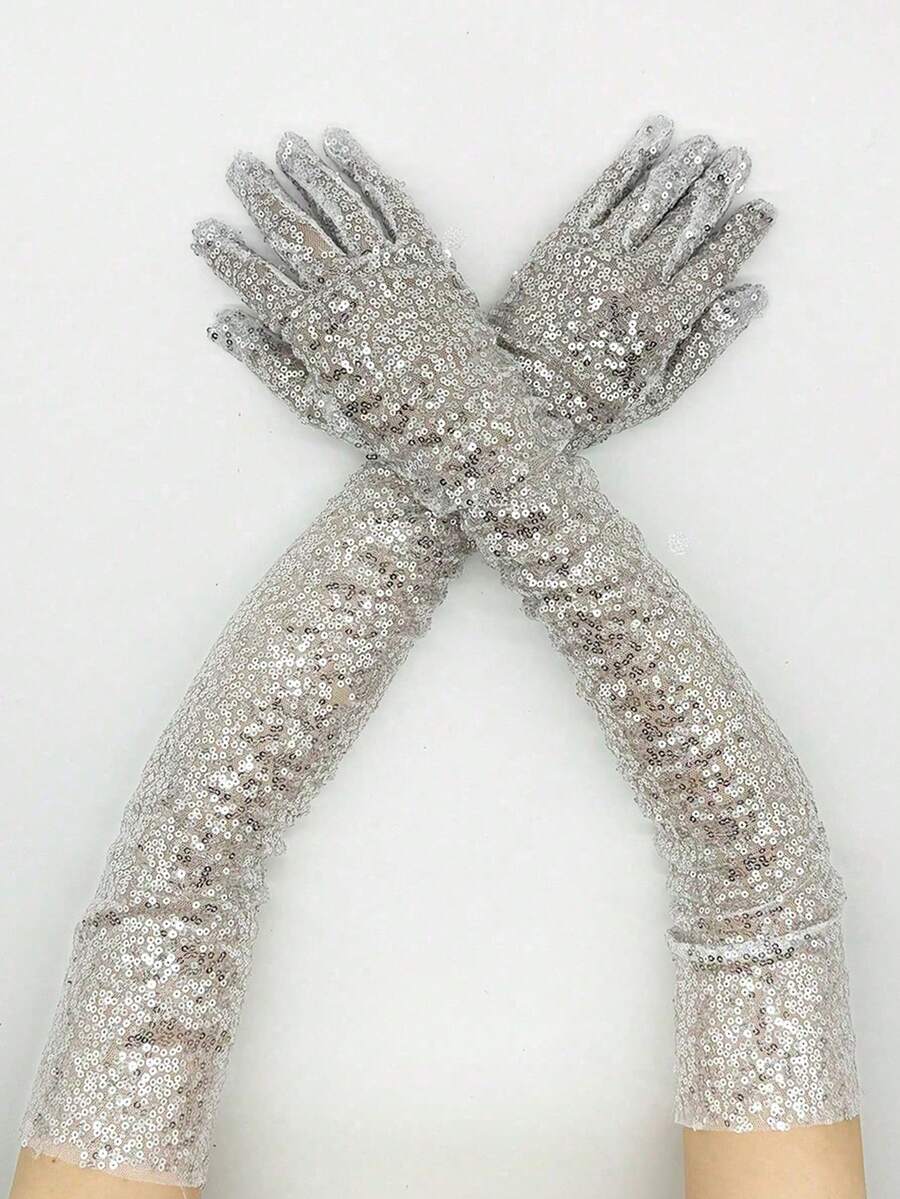 1 Pair Glitter Reflective Gloves, Costume Gloves For Parties, Bars, Performances, Group Events, Festivals, Formal Wear, Christmas Parties