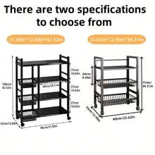 WOWDVOV 1 Multifunctional Kitchen Storage Rack, Adjustable 4-Storey And 3-Line Basket Storage Baskets, Adjustable Mobile Microwave Rack, Metal Rack With Wheels, Ideal For Kitchen Accessories, Pantry, Garage Kitchen Shelves - màu đen - Xem 2
