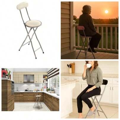 Colourful Folding Breakfast Round Padded Bar High Chair Stool Kitchen Garden Party Office Stool Standing Caravan Camping Easy Folding Chair
