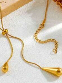 1 Elegante collar colgante de acero inoxidable vintage, sencillo, con forma de lágrima de metal. Este collar ajustable en forma de Y es perfecto para el uso diario o una cita nocturna