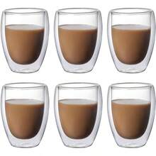 Taza de caf vidrio doble pared de 6 piezas, Premium Set Vasos y Tazas Doble Pared de Vidrio Trmico Borosilicato, taza de espresso, Apto para capuchino, caf expreso, t 6x 350 ml - 6 x 350 ml - Ver 2