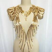 1 件金色亮片蕾丝刺绣贴花服装领口装饰配件 - 金色 - 查看 8