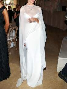 Sheer Long Poncho For Women Shrug Shawls And Wraps For Evening Dresses Lightweight High Low Chiffon Capes Pullover Tops Soft Wedding Cover Up - White - View 3