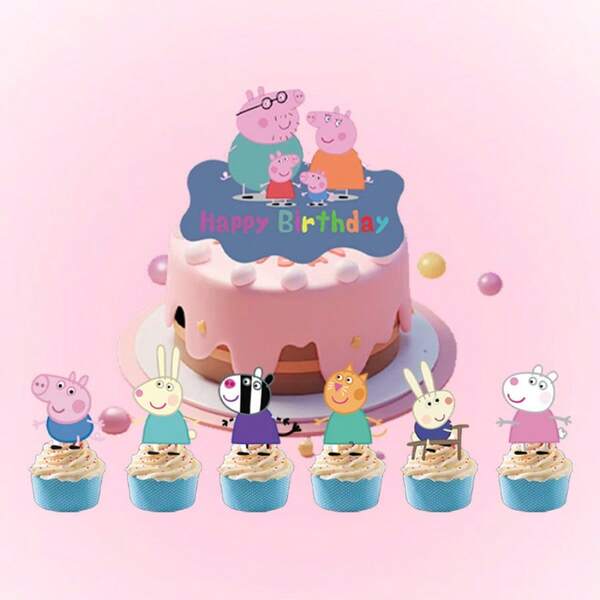 25 piezas Decoración de pastel de , decoración de cumpleaños para niños con temas deg y George para pasteles, cupcakes y postres