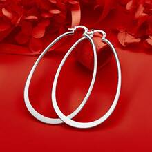 Hoa tai vòng tròn trơn mạ bạc Sterling 925 dành cho nữ thời trang dự tiệc cưới phụ kiện trang sức quà tặng Giáng sinh - Bạc - Xem 1