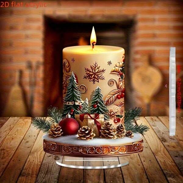 Vela de Navidad de cristal acrílico bohemio con base atrapadora de luz - Perfecta para decoración del hogar, oficina y librería | Impresionante exhibición navideña para la mesa | Regalo de Navidad ideal