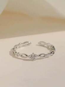 1 قطعة خاتم فضي مفتوح قابل للتعديل بسيط