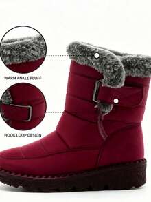 36-45 Yards Outdoor Thickened Thermal Lined Snow Boots For Women, Mid-Calf Length For Winter, Round Toe & Flat Heel Plus Size Waterproof & Slip-Resistant High-Tops Women's Boots, Winter Boots For Middle-Aged Women & Moms, Black