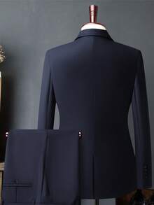 Men's White High-End Suit Set, Wrinkle Resistant And Non Hair Stained, Business Formal Wear, Four Season Commuting, Workplace, Party Dress, Two-Piece Set - Navy Blue - View 2
