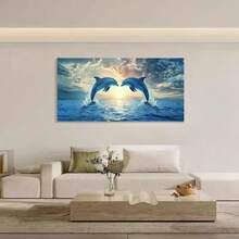 Dolphin Canvas Wall Art - No Framed Sea Life Print, Modern Art Decor Style Animal Theme Wall For Indoor Decor, Dolphin Jump Poster For Living Room, Bedroom, Dining, Artistic Ocean Picture - Multicolor - View 3