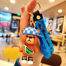 1pc Casual Cute Zinc Alloy Teddy Bear Keychain, PVC Soft Plush Hat Bear Bag Charm, Couple Gift, All Season Christmas Bag Charms Car Accessaries Teacher Friend Sister Gift Ideas