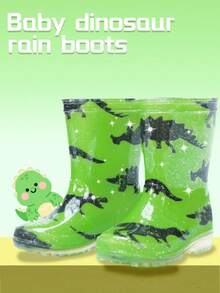 HSYAAMOO Boys Fashion Dinosaur Cartoon Pattern Waterproof Rain Boots, Non-Slip Wear-Resistant, Cute Durable, Soft Comfortable, Suitable For Little Adventurers Outdoor Play. - Green - View 3