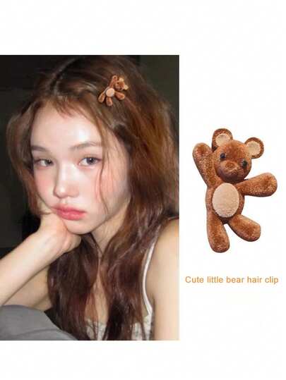 Cute Teddy Bear Hair Clip, Velvet Hair Clip, Women's New Hair Accessory, Side Clip, Girls' Hair Clip, Multifunctional Alligator Hair Clip Hair Accessory, Claw Clips