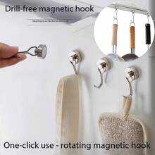 4PCS Multi - Functional Rotatable Magnetic Hooks With Strong Magnetic Force And Practical Style For Home Kitchen, Bathroom And Office Wall Hanging And Organizing Function
