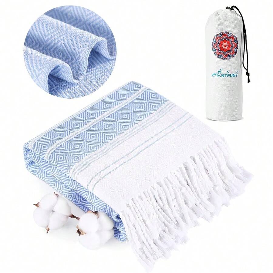 Turkish Beach Towels Vacation Essentials Quick Dry Sand Free Soft Absorbent Adult Oversized Bath Pool Swim Long Wide Stripe Towel Sound Cloud Linen Mat Summer Thing Lightweight Thin Blue - 加厚汽油172x36英寸 - 查看 1