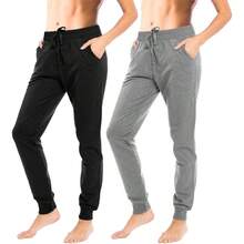 - Pantalones deportivos con cordn para mujer, pantalones deportivos de algodn de punto, varios paquetes y colores - CH + Paquete de 2 - Negro/Gris - Ver 2