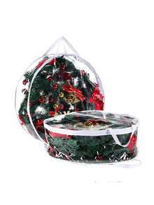 24-calowa przezroczysta skrzynia do przechowywania wieńców z tworzywa PVC z podwójnym zamkiem błyskawicznym i uchwytem – torba ochronna na wieńce, odpowiednia na Boże Narodzenie, jako dekoracja świąteczna na cały rok, trwały organizer na wieńce do użytku wewnątrz i na zewnątrz