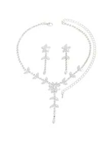 3pcs Elegant & Fashionable Jewelry Set, Includes Pendant Necklace, Earrings Decorated With Sparkling Rhinestones, Suitable For Brides, Bridesmaids, And As Holiday Gifts