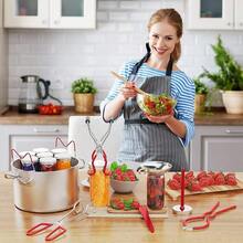 Kit de 7 piezas de suministros de conserva herramientas de conservas de acero inoxidable incluye llave de tarro levantador de tarros estante de conservas embudo de conservas pinzas de conserva - Rojo - Ver 8
