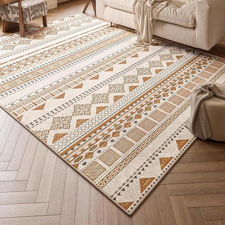 Alfombras Sala de Estar, Decoración del Hogar, Tapetes Cocina para Piso Decorativos, Lavables,Impresión Moderna con diseño geométrico Vintage, Naranja, 80 x 120 cm - Naranja - Ver 1