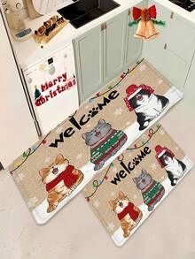 1pc Winter Cat Doormat, Funny Cat Welcome Mat, Cat Christmas Doormat, Christmas Decor, Super Soft Plush Bathroom Mat - Non-Slip, Absorbent Thick Carpet, Suitable For Bathroom And Living Room Bathroom Rug Bathroom Mat Kitchen Rug