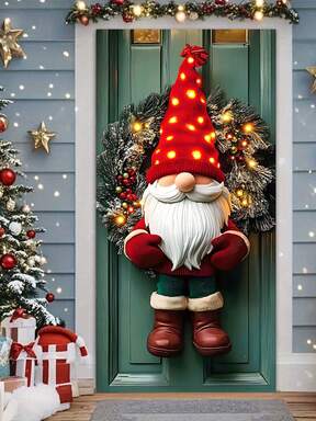 1 Weihnachtszwerg Türkranz Banner, hergestellt aus Polyestermaterial, erfordert keine Stromversorgung, geeignet für Innen-/Außenwanddekoration für Familien und Feiern