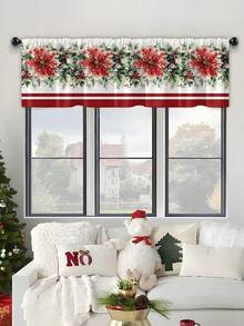 1 Set Christmas Gift Christmas Snowman, Reindeer, Christmas Tree Atmosphere Decorative Sheer Curtain, Translucent Kitchen Window Curtain, Suitable For Living Room And Bedroom, Doorway, Kitchen Window, Noise Reduction, Christmas Decor Rod Pocket Sheer Curtain