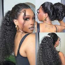 250 Density Invisi Strap 360 HD Full Lace Frontal Wig Glueless Deep Wave Human Hair Wig Pre Plucked Drawstring Human Hair Wig Brazilian Virgin 13x4 HD Transparent Curly Lace Frontal Wigs For Women Natural Black Color - Natural Black - 查看 3