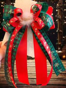 1pc Girls' Joyful Holiday Party Christmas Printed Ribbon Multi-Layer Bow Streamer Hair Clip - Multicolor - View 2