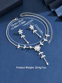 3pcs Elegant & Fashionable Jewelry Set, Includes Pendant Necklace, Earrings Decorated With Sparkling Rhinestones, Suitable For Brides, Bridesmaids, And As Holiday Gifts