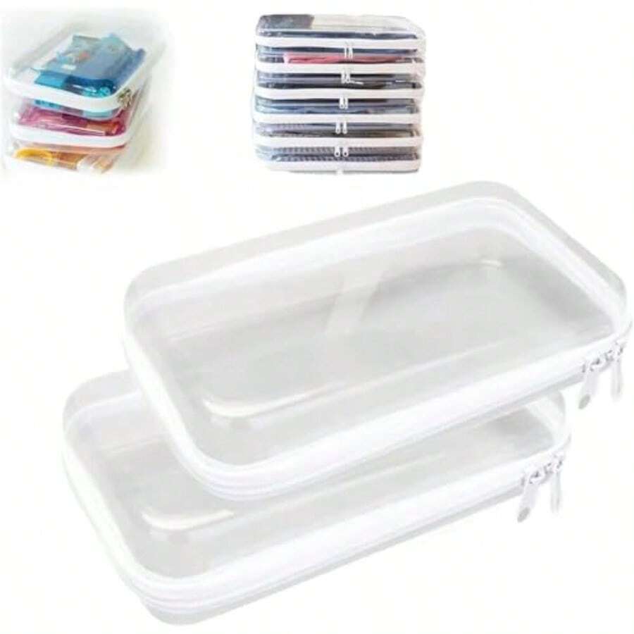 2 Pcs Portable Hard Clear Zipper Cases For Pencils Cosmetics Snacks Travel And Storage