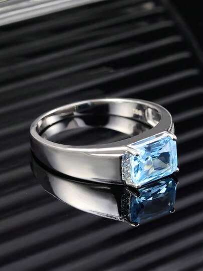 Anel masculino simples de prata esterlina S925, incrustado com pedra preciosa verde de 1 ct criada em laboratório, presente de Natal para familiares e amigos, presente de Natal de alta qualidade, joia elegante e durável, galvanoplastia de prata espessa