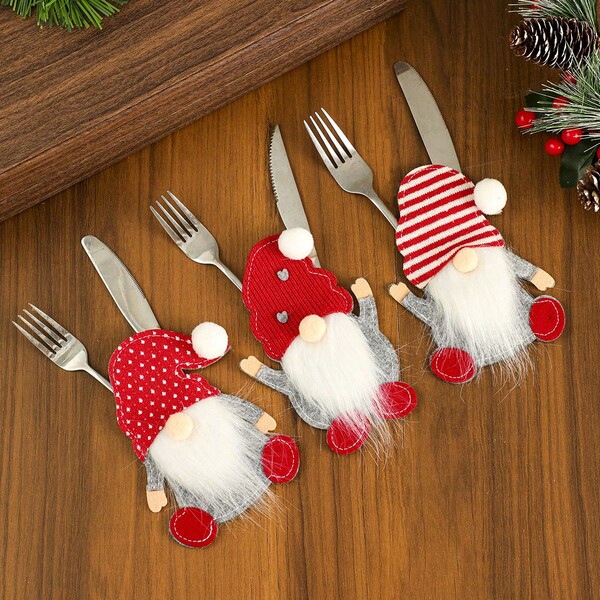 1pc Christmas Knife And Fork Set, Faceless Old Man Felt Knife And Fork Cover, Christmas Home Dining Table Decor
