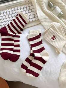 5 Pairs New Angola Red Socks, Breathable Moisture-Wicking Mid-Calf Socks, Unisex, Suitable For Christmas And Autumn Wear - Multicolor - View 4