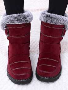 36-45 Yards Outdoor Thickened Thermal Lined Snow Boots For Women, Mid-Calf Length For Winter, Round Toe & Flat Heel Plus Size Waterproof & Slip-Resistant High-Tops Women's Boots, Winter Boots For Middle-Aged Women & Moms, Black