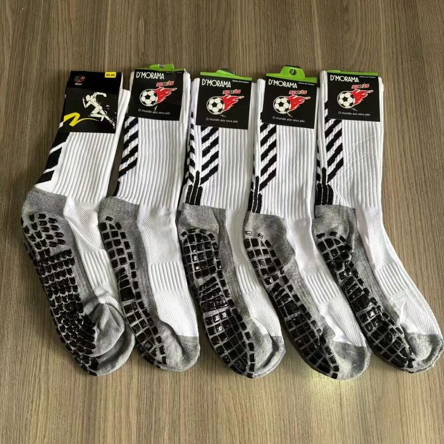 Kit 5 Pairs Of High-Quality, Non-Slip Cotton Soccer Socks With High Tops - Tudo Branco - View 1