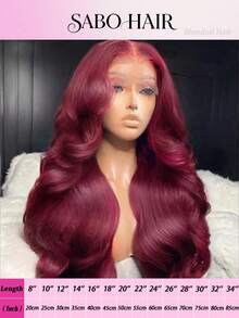 200% 密度 99j 酒红色水波纹人发混纺 13X4 蕾丝前额假发，女士专用，预先拔毛，大面积蕾丝前额假发，日常派对假发，自然发际线假发 - SBUG - 查看 25